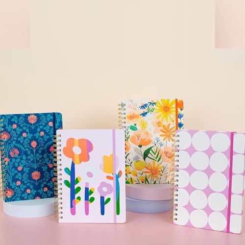 Orange Circle Studio Undated Tri-Tab Planner, Bold Blooms Weekly & Monthly Planner Journal, 7 x 9.6 Spiral Notebook with Stickers, Pockets, Elastic Closure and Lined Notes for Everyday Use