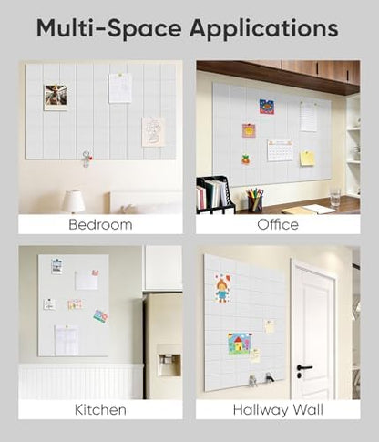Large Cork Board for Walls 36" x 24", 6 Pack Felt Wall Tiles with Push Pins for Office Home, Pin Board Bulletin Board for Photo Pictures, White
