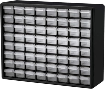 Akro-Mils 64-Drawer Plastic Storage Cabinet, 20" W x 6" D x 16" H, Black