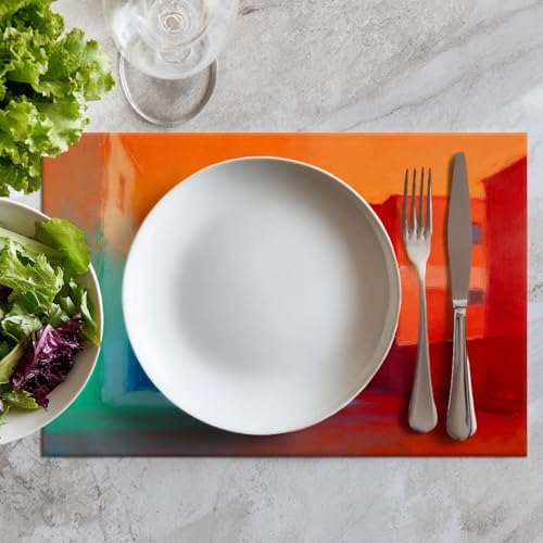 Batmerry Orange Abstract Color Linen Placemats Set of 8, Blue Modern Washable Table Mats for Kitchen Table Thickened Heat Insulation Dining Set Indoor Outdoor 12X18 in