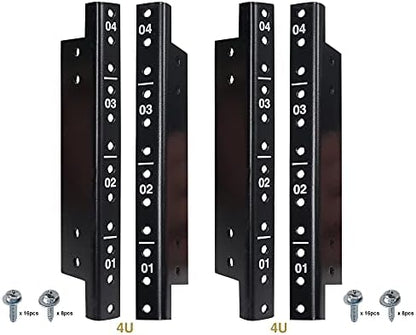 Sound Town 4-Pack 4U Steel Rack Rails with Black Powder Coated Finish and Screws (ST-RR-04UX2)