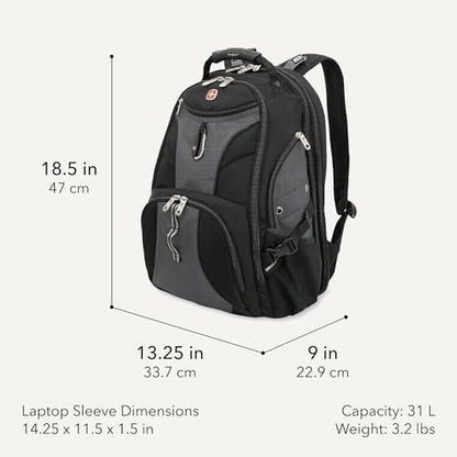 SWISSGEAR 1900 ScanSmart Laptop Backpack, Fits Most 17-Inch Laptops, TSA-Friendly Lay-Flat Design, RFID Protection, and Tablet Pocket, Black, 31L, 18.5-Inch