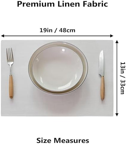 Demetex White Place Mats Set of 8 Washable Linen Placemats Heat Resistant Decorative Table Placemat for Holiday Party Wedding, 13x19 inch, Pure White