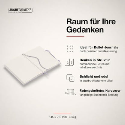 LEUCHTTURM1917 - Notebook Hardcover Medium A5-251 Numbered Pages for Writing and Journaling (Lilac, Dotted)