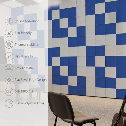 12 Pack Square Acoustic Panels Self Adhesive Sound Proof Foam(Telecom Blue)