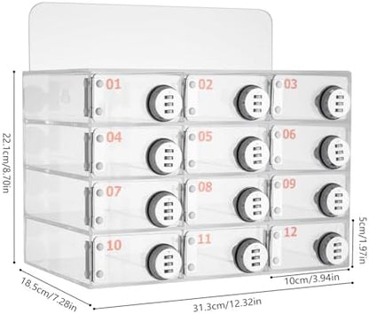 Cell Phone Locker Box,12 Slots Cell Phone Storage Locker, Clear Acrylic Storage Cabinet Wall Mounted for School Factory Office
