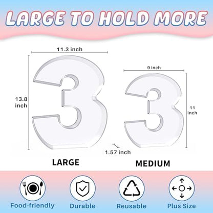 13.8" Extra Large Acrylic Number Charcuterie Board Box, Reusable Fillable Number Cake Candy Dish Display Serving Tray for Birthday Anniversary Party Decoration (3)