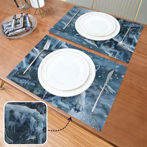 ALAZA Wolf Snow Winter Set of 6 Placemats Rectangle Table Mat for Dining Table Restaurant Kitchen Home Decor, 12" x 18"