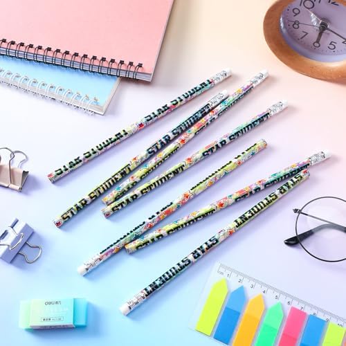 Tenceur 200 Pcs Star Student Motivational Pencils with Erasers Bulk 7.3 Inches Student Incentives Recognition Education Award Prize for Teacher School Classroom Reward Supplies