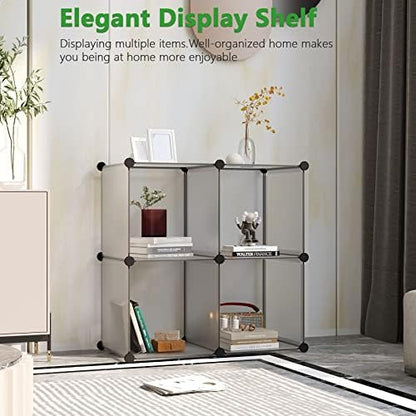 C&AHOME Plastic Cube Storage Organizer, 4-Cube Shelves Units, Grey