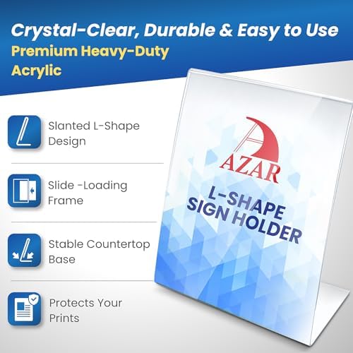 Azar Displays 112724 5" W x 6" H Vertical L-Shaped Sign Holder-10pk