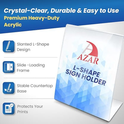 Azar Displays 112724 5" W x 6" H Vertical L-Shaped Sign Holder-10pk