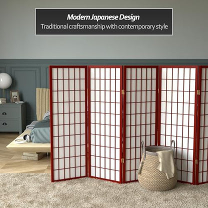 4 ft. Short Window Pane Shoji Screen - Rosewood - 6 Panels