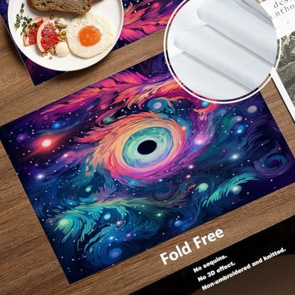 Batmerry Cosmic Swirls Stars Linen Placemats Set of 6, A Colorful Cosmic Scene Washable Table Mats for Kitchen Table Thickened Heat Insulation Dining Set Indoor Outdoor 12X18 in