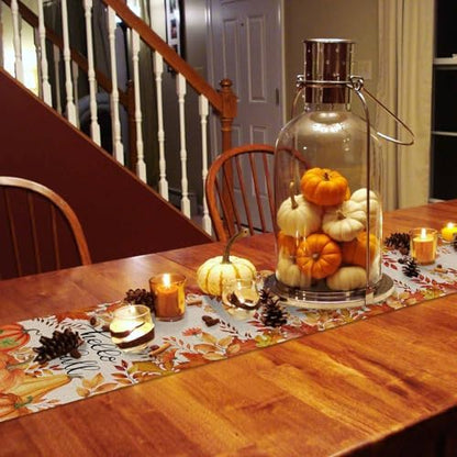 Fall Pumpkin Table Runner Dresser Scarf 16 x 72 Inch Harvest Orange Maple Leaves Table Runners Non-Slip Heat Resistant Kitchen Dining Table Decor for Autumn Thanksgiving Holidays Indoor Outdoor