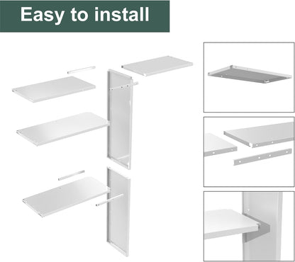 Vertical Storage Shed Shelf, Weatherproof Metal Shelf for 60 cuft Tool Cabinetwith Screw and Nuts Easy Assembly, Ideal for Outdoor Use, 45.6''L×13.2''W×69.9''H, White