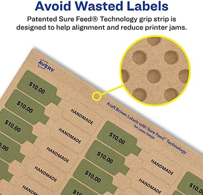Avery® Kraft Brown Barbell Labels, Sure Feed® Technology, 0.5" x 2.5", 1,125 Kraft Brown Labels, Laser/Inkjet Printable