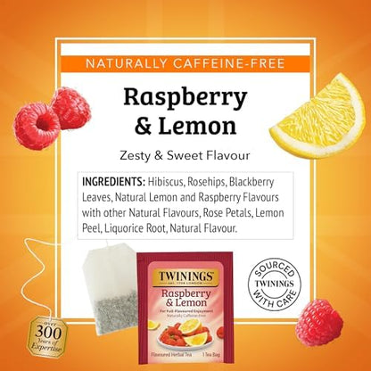 Twinings Raspberry & Lemon Herbal Tea Bags 20 CT Box (6 Pack)