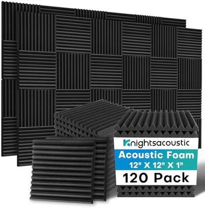 120 Pack Acoustic Foam Panels, 1 X 12 X 12 Inches Sound Proof Foam Panels for Walls, High Density Acoustic Panels Sound Absorbing (NOT INCLUDE ADHESIVE)