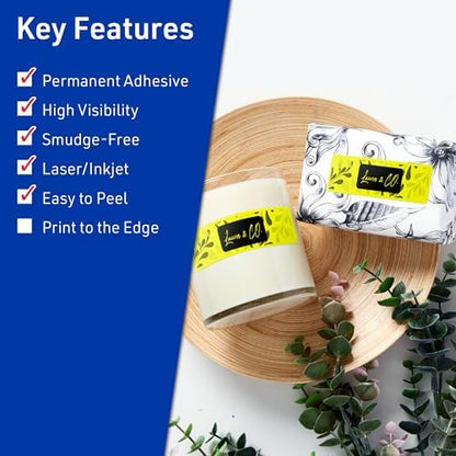 Avery® Printable Rectangle Labels, Sure Feed® Technology, 1" x 4", Neon Yellow Labels, Laser/Inkjet Printable, 400 Total, Great for Mailing and Cosmetics