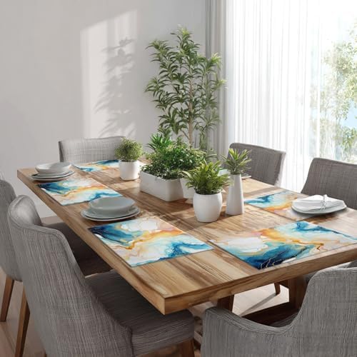 Batmerry Fluid Art with Flowing Lines Linen Placemats Set of 8, Abstract Colorful Washable Table Mats for Kitchen Table Thickened Heat Insulation Dining Set Indoor Outdoor 12X18 in