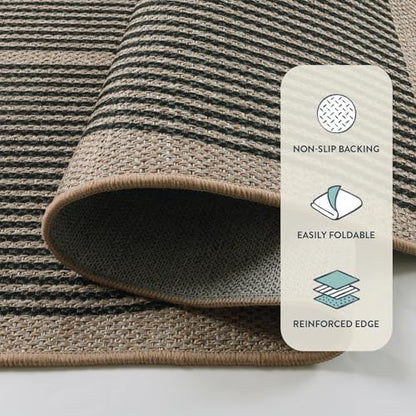Lahome Modern Rainbow Easy Jute Outdoor Rug 4x6, Neutral Brown Office Rug