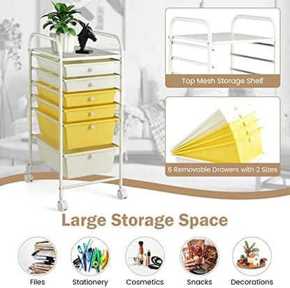 COSTWAY 6-Drawer Rolling Storage Cart, Art Craft Tools Organizer on Wheels