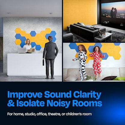 Acoustic Panels 12-Pack Soundproof Wall Panels 12"X10.4"X0.4" Sound Panels High Density Sound Dampening Panels - [Sunny Yellow Hexagon]