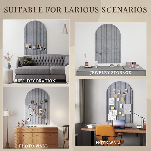 JBER Large Arched Felt Bulletin Board 36" x 24", 6 Pack, Light Gray