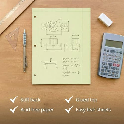 ROARING SPRING Graph Ruled Engineering Pad, Engineering Graph Paper Pad, 5x5 Grid to Edge, 8.5" x 11", 100 Sheets, 3 Hole Punched, Green Tinted Sheets, Made in USA