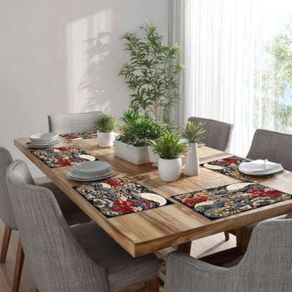 Batmerry Flowers Waves Placemats, Beautiful Nature Scene with Moon Washable Linen Table Mats for Kitchen Table Double Insulation Decor Dining Set Indoor Outdoor 12X18 in Set of 6