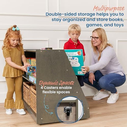 ECR4Kids Mobile Double-Sided 5-Shelf Book Display with Storage, Grey Wash