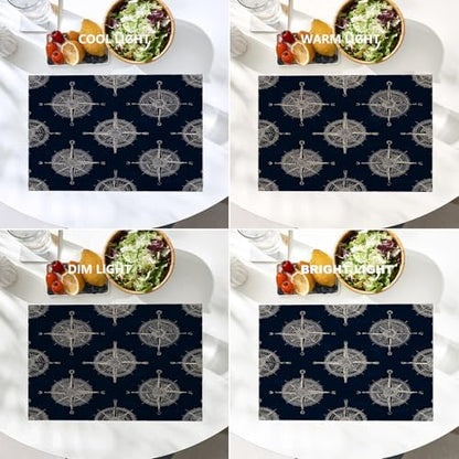 Batmerry Maritime Sailing Linen Placemats Set of 4, Oceanic Nautical Emblem Washable Table Mats for Kitchen Table Thickened Heat Insulation Dining Set Indoor Outdoor 12X18 in