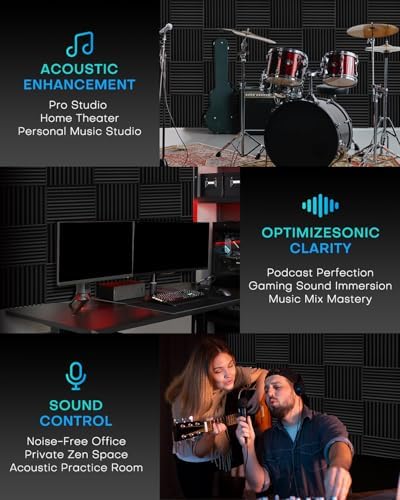 96 Pack Sound Proof Foam Panels for Walls, 1 X 12 X 12 Inches Acoustic Foam Panels, High Density Acoustic Panels Sound Absorbing, Black White Noise Cancelling Studio Wedges (NOT INCLUDE ADHESIVE)
