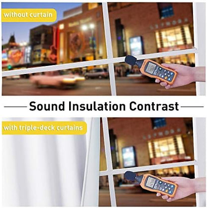 NICETOWN Sound Blocking White 100% Blackout Lined Curtains, 3 Thick Layers Completely Blackout Noise Control Window Treatment Insulated Drapes for Bedroom (1 Pair, 42 Width x 63 Length Each Panel)