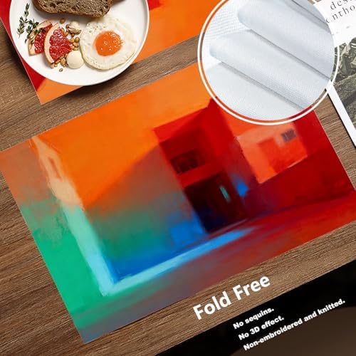 Batmerry Orange Abstract Color Linen Placemats Set of 8, Blue Modern Washable Table Mats for Kitchen Table Thickened Heat Insulation Dining Set Indoor Outdoor 12X18 in