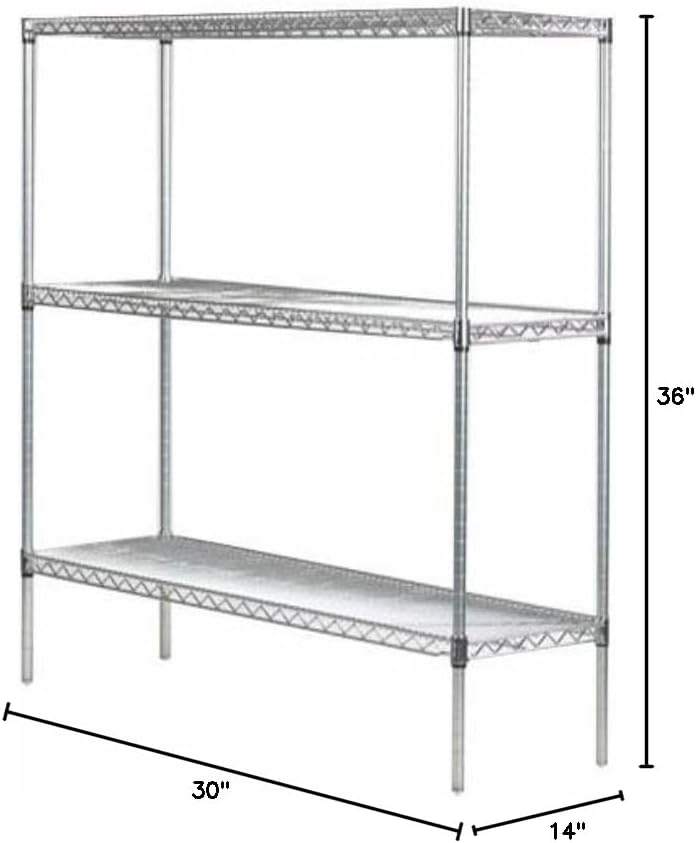 Omega 14" Deep x 30" Wide x 36" High 3 Tier Chrome Starter Shelving Unit