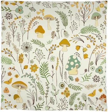 Wild Mushroom Tablecloth, Vintage Botanical Rustic Wildflower Herbs Plants Green Mushroom Table Cloth for Farmhouse Kitchen Dinning Room Picnic Parties Home Decor 55x75in