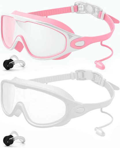 Rantizon Swim Goggles 2 Pack, Wide View Anti Fog&UV Swimming Goggles for Audlt, No Leaking Swim Glasses for Men Women Kids