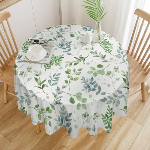 Sage Leaves Tablecloth, Watercolor Spring Floral Green Eucalyptus Leaf Print Table Cover for Farmhouse Kitchen Dinning Indoor Outdoor Party Decor, 50x50in