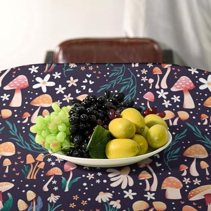 Retro Mushroom Tablecloth, Cartoon Forest Mushroom Florals Leaves Woodland Garden Table Cloth for Kitchen Dining Coffee Table Outdoor Party Decor 60x90in