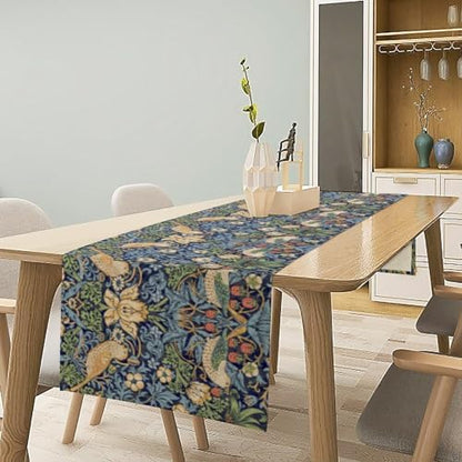 William Morris Floral Table Runner, Vintage Flowers Botanical Printed Table Runner for Home Kitchen Dining Table Decoration,13x108 Inch Strawberry Thief