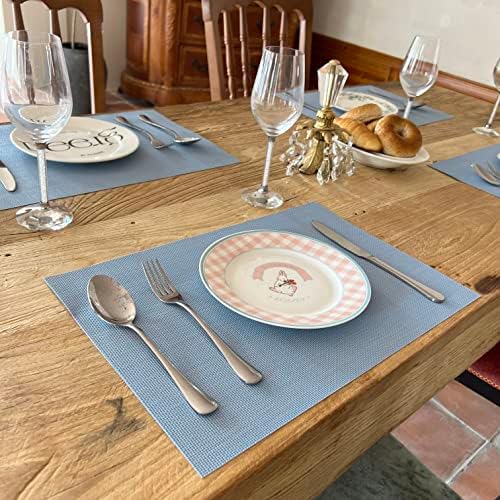 WAZAIGUR Placemats Crisscross Woven Vinyl Place Mats Set of 6 Nattier Blue