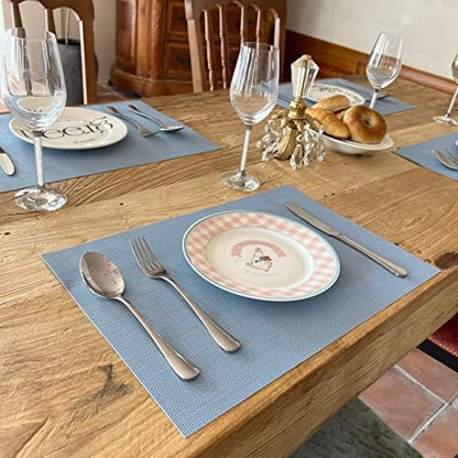 WAZAIGUR Placemats Crisscross Woven Vinyl Place Mats Set of 6 Nattier Blue