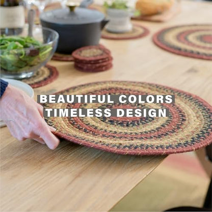 Homespice Highland Braided Placemats for Cabin Decor, Round 15" Set of 2