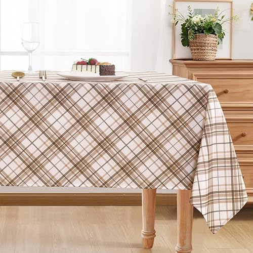 DWCN Checkered Tablecloth, 54 x 80 Inch, Rectangular, Brown and White