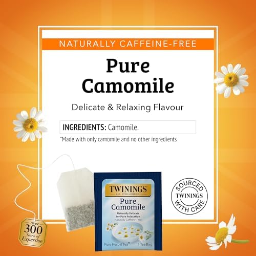 Twinings Pure Camomile Herbal Caffeine-Free Tea Bags, 50 CT Box (6 Pack)