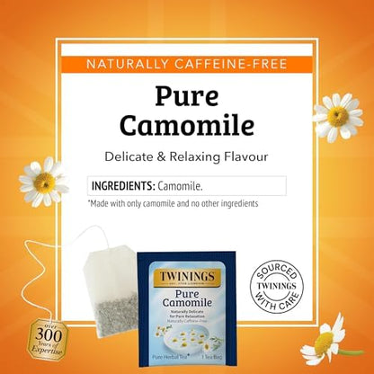 Twinings Pure Camomile Herbal Caffeine-Free Tea Bags, 50 CT Box (6 Pack)