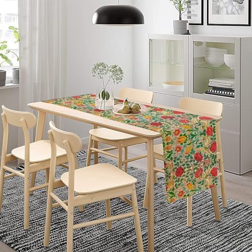 William Morris Original Design Red Rose Table Runner Vintage Floral Table Runner for Dining Table Decor 13 x 120 Inch