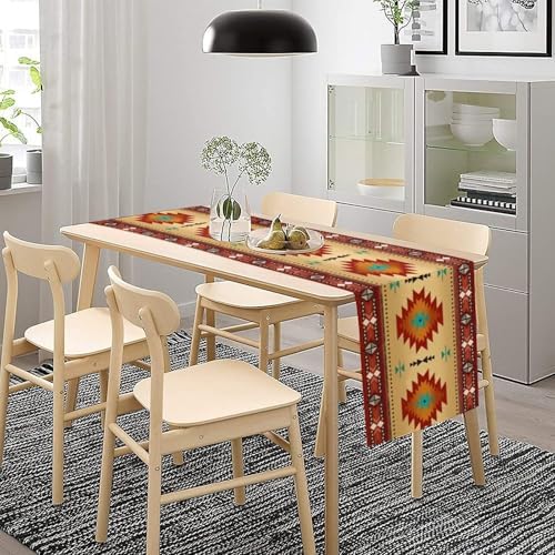 Aztec Southwest Table Runner, Ethnic Style Geometric Triditional Kitchen Table Runners Table Setting Decor for Garden Farmhouse Wedding Party Holiday Dinner Home, 13x120 Inch